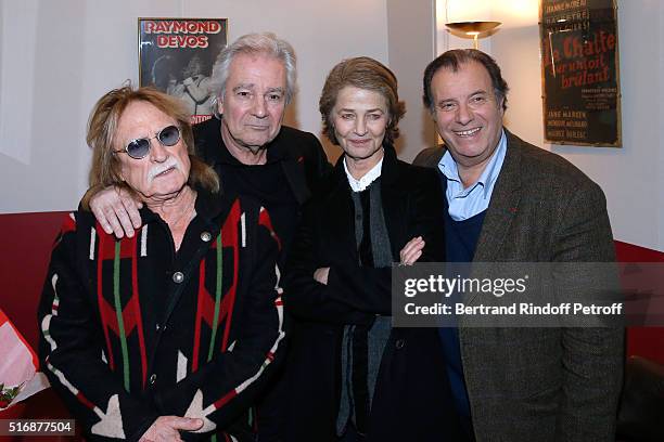 Actors of the Piece, Pierre Arditi and Daniel Russo with Singer Christophe and Actress Charlotte Rampling attend the "L'Etre ou pas" : Theater play...