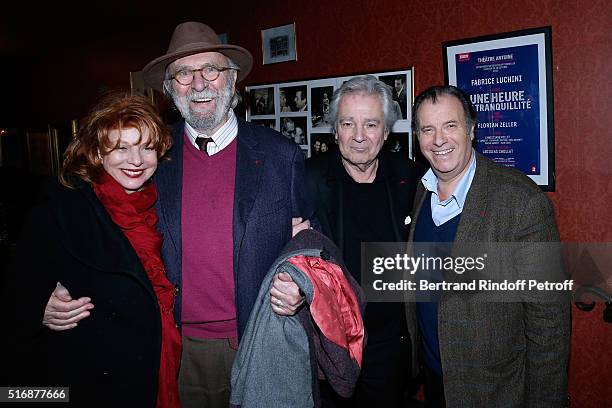 Jean Pierre Marielle and his wife Agathe Natanson with Actors of the Piece, Pierre Arditi and Daniel Russo attend the "L'Etre ou pas" : Theater play...