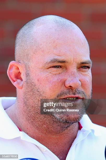 Peter Moody speaks to the media during a press conference on March 22, 2016 in Melbourne, Australia.