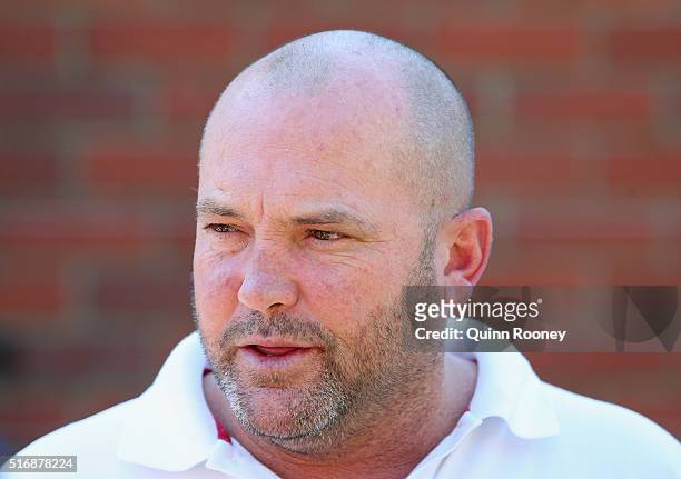 Peter Moody speaks to the media during a press conference on March 22, 2016 in Melbourne, Australia.