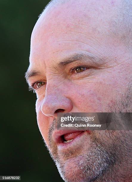 Peter Moody speaks to the media during a press conference on March 22, 2016 in Melbourne, Australia.