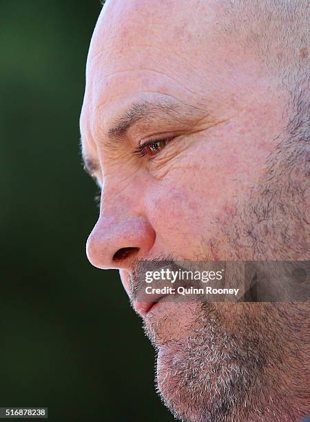 Peter Moody speaks to the media during a press conference on March 22, 2016 in Melbourne, Australia.
