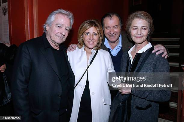Actor of the Piece Pierre Arditi, Autor Amanda Sthers, Actor of the Piece Daniel Russo and Actress Charlotte rampling attend the "L'Etre ou pas" :...