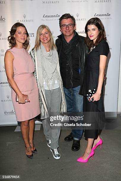 Jessica Schwarz, Hans Sigl and his wife Susanne Sigl and Marie Nasemann during the Maserati 'Levante' Launch event on March 21, 2016 in Frankfurt am...