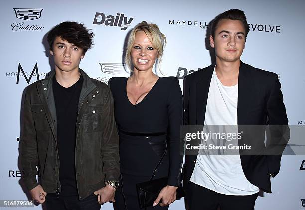 Pam Anderson and Children arrives at the The Daily Front Row "Fashion Los Angeles Awards" 2016 at Sunset Tower Hotel on March 20, 2016 in West...