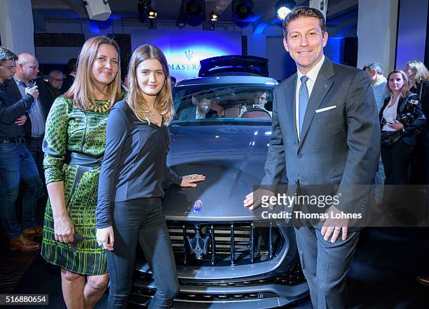 Of Maserati Europa Giulio Pastore , Dana Schweiger and her daughter Lilly pictured with the new Maserati Levante at 'Klassikstadt' on March 21, 2016...