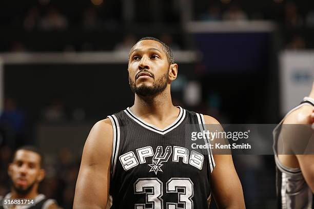 Boris Diaw of the San Antonio Spurs during the game against the Charlotte Hornets on March 21, 2016 at Time Warner Cable Arena in Charlotte, North...
