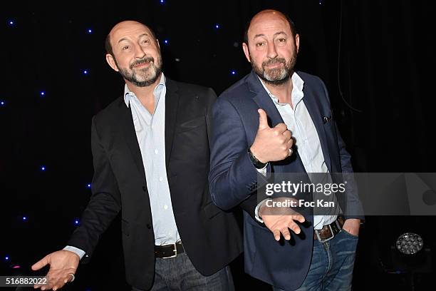 Kad Merad poses with his wax work during Kad Merad Wax Work Unveiling at Musee Grevin on March 21, 2016 in Paris, France.