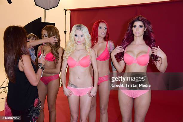 Sarah Joelle Jahnel, Mia Julia Brueckner, Lexy Roxx and Micaela Schaefer during the Venus Campaign Event on March 21, 2016 in Berlin, Germany.