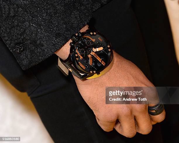 Eric West, watch detail, attends the world premiere of National Geographic's "The Story Of God" with Morgan Freeman at Jazz at Lincoln Center on...