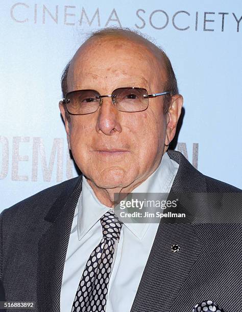 Record producer Clive Davis attends the Fox Searchlight Pictures with The Cinema Society host a screening of "Demolition" at the SVA Theater on March...