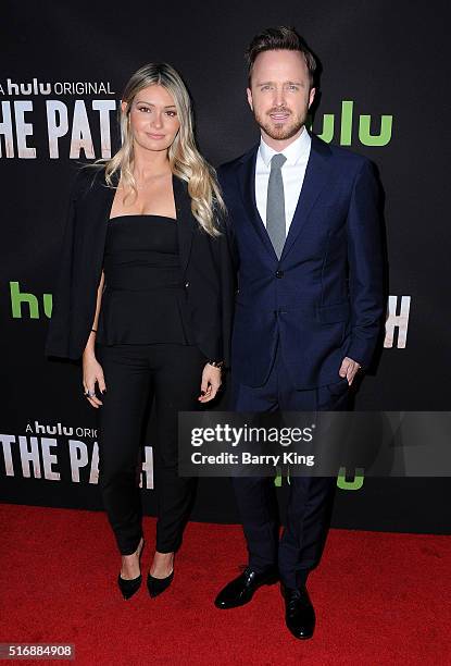 Actor Aaron Paul and his wife Lauren Parsekian attend the premiere of Hulu's 'The Path' at ArcLight Hollywood on March 21, 2016 in Hollywood,...