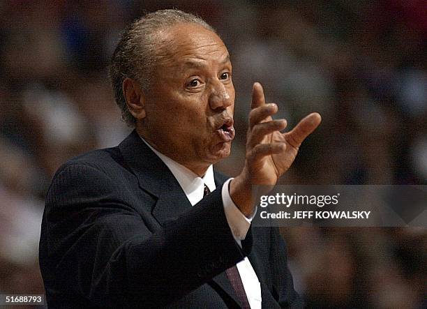 Toronto Raptors' head coach Lenny Wilkens shouts instructions during the second half against the Detroit Pistons in their first round Eastern...