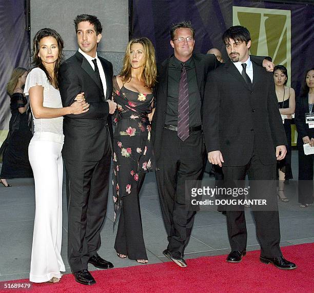 Five of the six cast members of the show "Friends" arrive at the NBC 75th Anniversary Special at Rockefeller Center in New York, 05 May 2002. The...