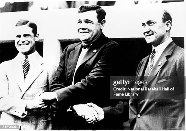 George Sisler stands for a photo with Babe Ruth and Ty Cobb. George Sisler played for the St. Louis Browns from 1915-1927, Washington Senators in...