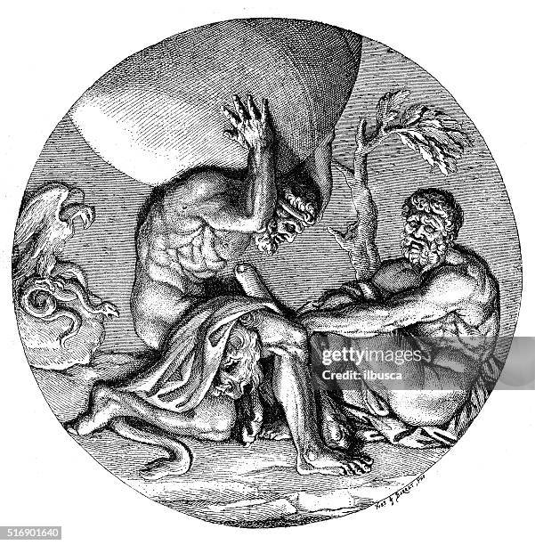 ilustrações, clipart, desenhos animados e ícones de antiguidade ilustração de atlas com o hércules segurando o céu - atlas figura mitológica
