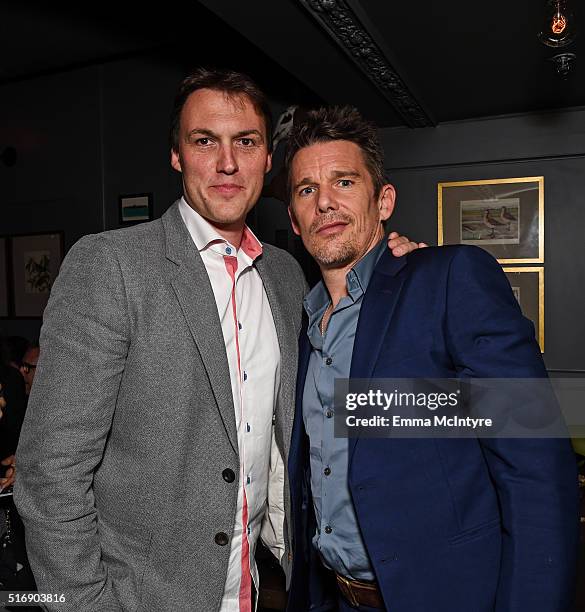 Writer/director/producer Robert Budreau and actor Ethan Hawke attend the after party for the premiere of IFC Films' "Born To Be Blue" at the Regent...