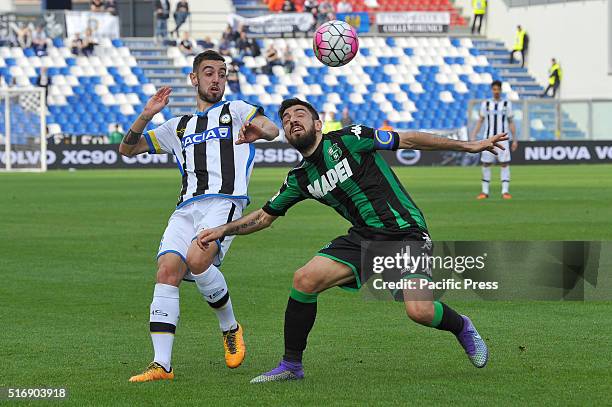 Bruno Miguel Borges Fernandes Udinese's midfielder and national team of Portugal and Francesco Magnanelli Sassuolo midfielder fight for the ball...