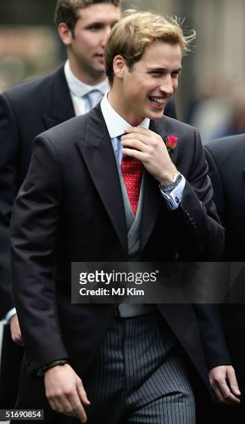 Prince William attends the wedding of Ed Van Cutsem and Lady Tamara Grosvenor at Chester Cathedral on November 6, 2004 in Chester, England. Lady...