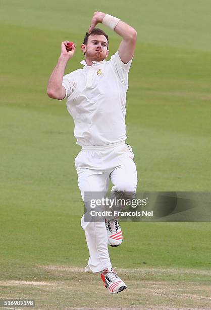 James Harris of MCC bowls during day three of the Champion County match between Marylebone Cricket Club and Yorkshire at Sheikh Zayed stadium on...