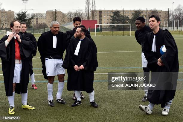 French lawyers pose before a football match against their Belgian colleagues on March 19 in Bobigny, near Paris.