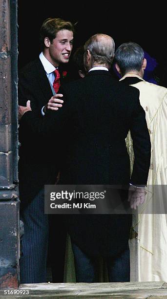 Prince William and HRH Duke of Edinburgh attend the wedding of Ed Van Cutsem and Lady Tamara Grosvenor at Chester Cathedral on November 6, 2004 in...
