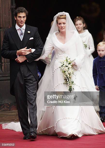 Ed Van Cutsem and Lady Tamara Grosvenor leave Chester Cathedral after becoming wed on November 6, 2004 in Chester, England. Lady Tamara is the eldest...