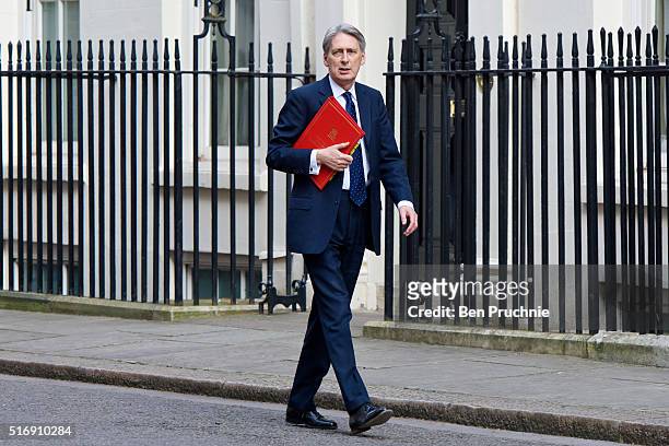 Secretary of State for Foreign and Commonwealth Affairs Philip Hammond arrives for the weekly cabinet meeting chaired by British Prime Minister David...