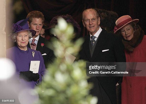 Queen Elizabeth and Prince Philip leave Chester Cathedral after the wedding of Lady Tamara Grovesnor on November 6, 2004 in Chester, England. Lady...