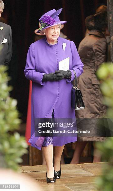 Queen Elizabeth leaves Chester Cathedral after the wedding of Lady Tamara Grovesnor on November 6, 2004 in Chester, England. Lady Tamara is the...