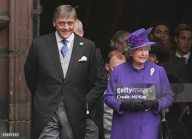 Queen Elizabeth and the Duke of Westminster attend the wedding of Ed Van Cutsem and Lady Tamara Grosvenor at Chester Cathedral on November 6, 2004 in...