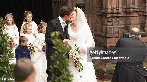 Lady Tamara Grovesnor and Edward Van Cutsem leave their wedding on November 6, 2004 in Chester, England. Lady Tamara is the eldest daughter of The...