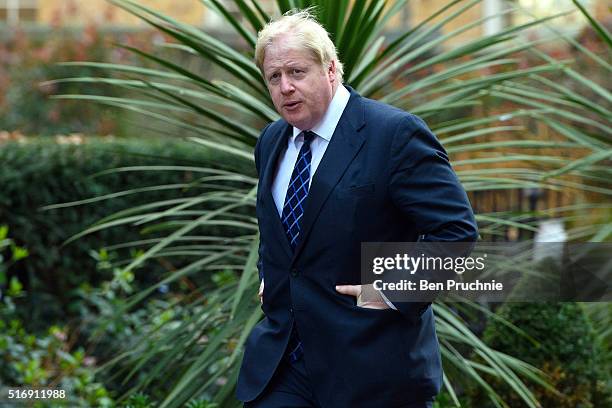 Mayor of London Boris Johnson arrives for the weekly cabinet meeting chaired by British Prime Minister David Cameron at Number 10 Downing Street on...