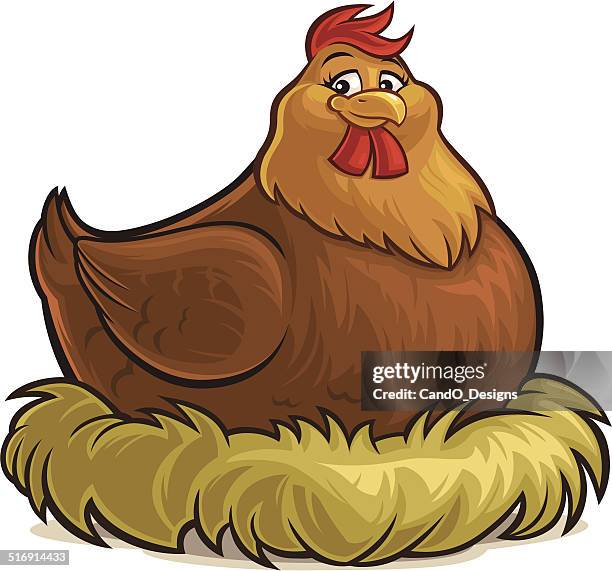 hen on nest - laying egg stock illustrations