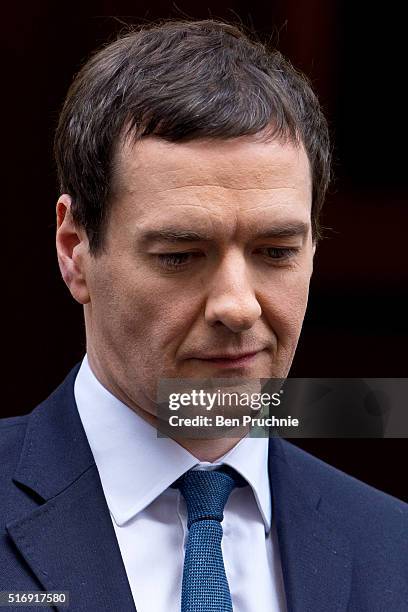 Chancellor George Osborne departs Number 11 Downing Street on March 22, 2016 in London, England. The Chancellor will today defend the 2016 budget...