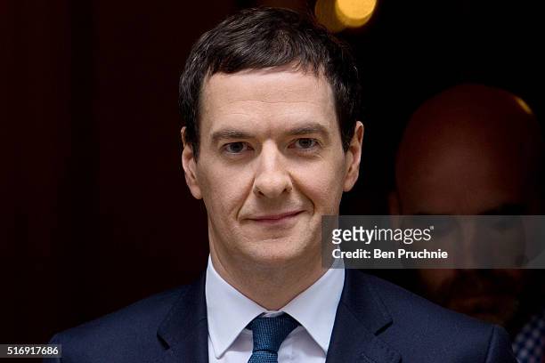 Chancellor George Osborne departs Number 11 Downing Street on March 22, 2016 in London, England. The Chancellor will today defend the 2016 budget...