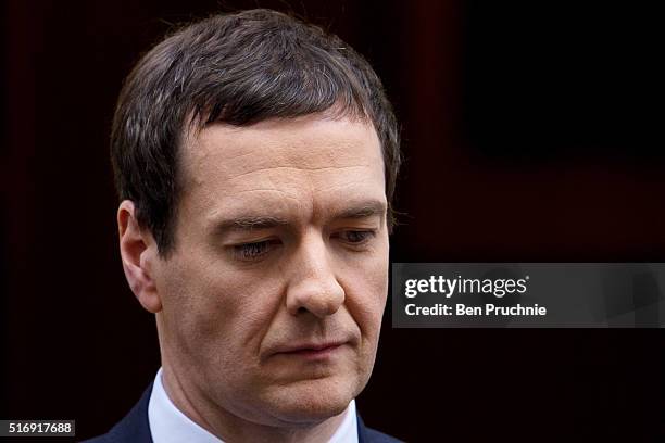 Chancellor George Osborne departs Number 11 Downing Street on March 22, 2016 in London, England. The Chancellor will today defend the 2016 budget...