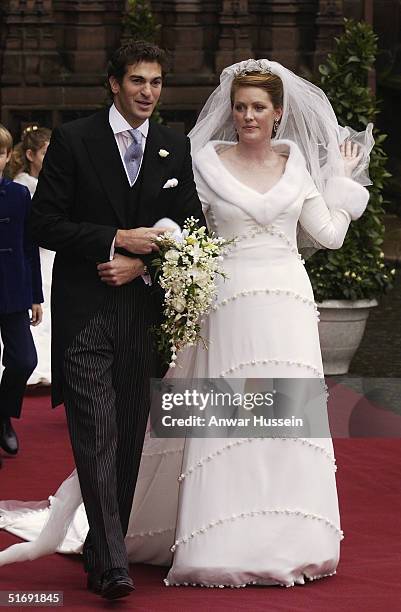 Ed Van Cutsem and Lady Tamara Grosvenor leave their wedding at Chester Cathedral on November 6, 2004 in Chester, England. Lady Tamara is the eldest...