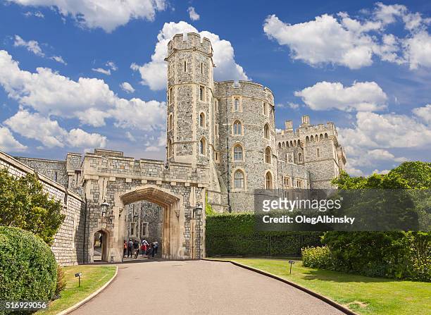 windsor castle with blue sky and clouds, berkshire, england, uk. - windsor castle uk stock pictures, royalty-free photos & images