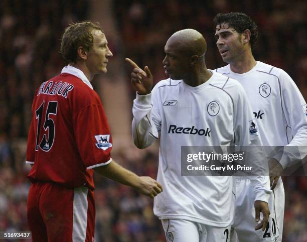 El-Hadji Diouf of Bolton Wanderers and Ray Parlour of Middlesbrough exchange words during the FA Barclays Premiership match between Middlesbrough and...