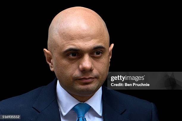 Secretary of State for Business Innovation and Skills Sajid Javid arrives for the weekly cabinet meeting chaired by British Prime Minister David...