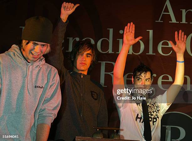 Busted attends the annual Regent Street Christmas Lights switching-on ceremony, having performed live, in Regent Street on November 7, 2004 in...