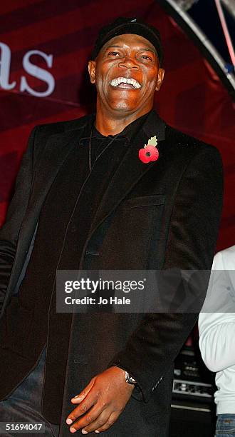 Samuel L Jackson attends the annual Regent Street Christmas Lights switching-on ceremony, having performed live, in Regent Street on November 7, 2004...