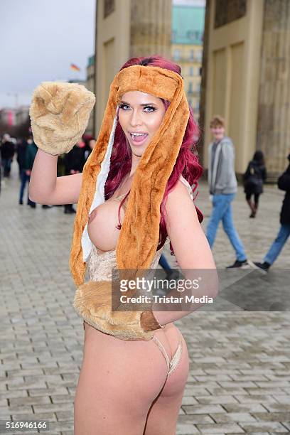 Micaela Schaefer Easter Photo Call At Brandenburg Gate on March 22, 2016 in Berlin, Germany.