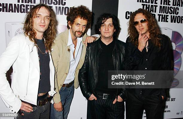 Justin Hawkins, Frankie Poullain, Ed Graham and Dan Hawkins of The Darkness arrive at the Premiere screening of the new four-disc DVD featuring 10...