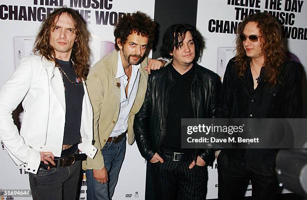 Justin Hawkins, Frankie Poullain, Ed Graham and Dan Hawkins of The Darkness arrive at the Premiere screening of the new four-disc DVD featuring 10...