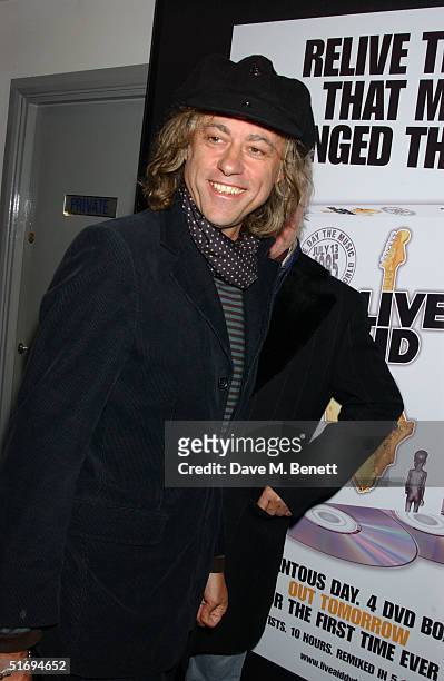 Sir Bob Geldof arrives at the premiere screening of the new four-disc DVD featuring 10 hours of footage from the historic charity concert "Live Aid",...