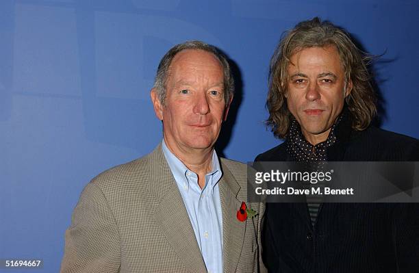Newsreader Michael Buerk and musician Sir Bob Geldof arrive at the Premiere screening of the new four-disc DVD featuring 10 hours of footage from the...