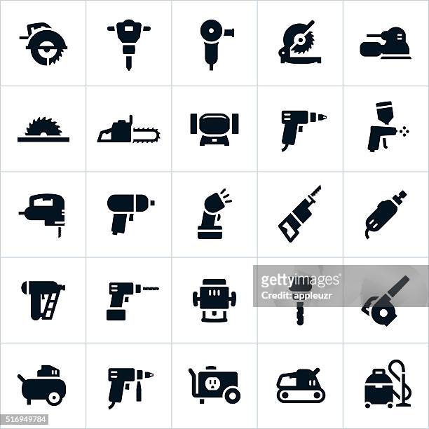 power tools and equipment icons - manufacturing equipment stock illustrations