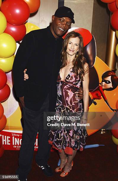Actors Samuel L. Jackson and Holly Hunter arrive at the UK Premiere of the new Disney/Pixar animation "The Incredibles" at the Empire Leicester...